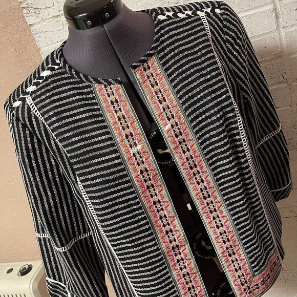Rafealla Striped Embroidered Blazer Petitite large - Picture 1 of 7